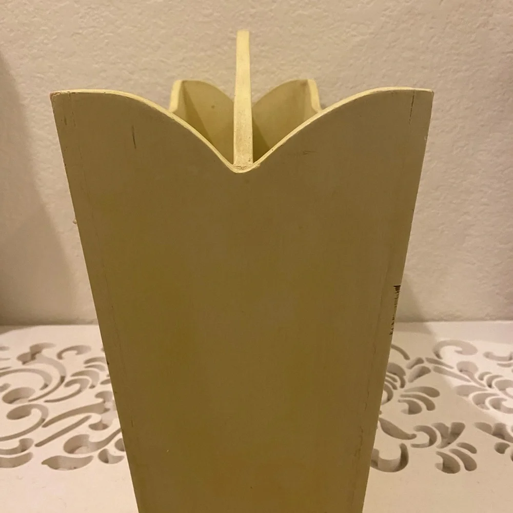 Signed Vintage Off 5th Yellow Floral Butterfly Country Wood Magazine Holder 15”H